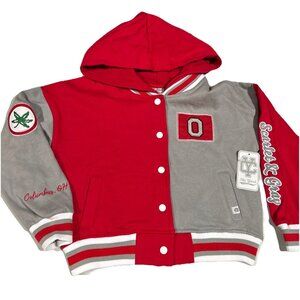 NEW Ohio State Buckeyes The Yard Red Gray Full Snap Hooded Jacket Girls M 7-8